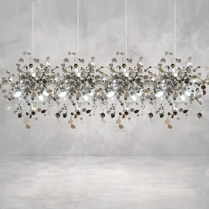 Hand-Made Stainless Steel Leaf Chandelier