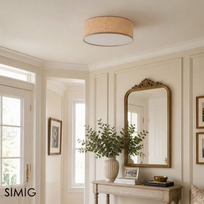 Dumora Linen Drum Ceiling Light – Modern Flush Mount Design T001