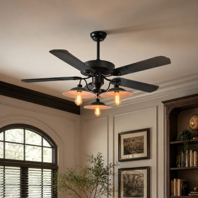 Industrial Ceiling Fan Light with Wood or Iron Blades T2611