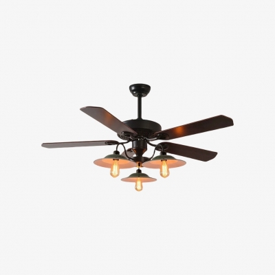 Industrial Ceiling Fan Light with Wood or Iron Blades T2611