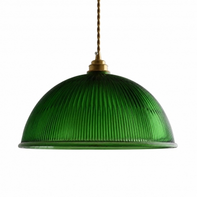 Lampada a sospensione vintage in vetro scanalato con dettagli in ottone T2480