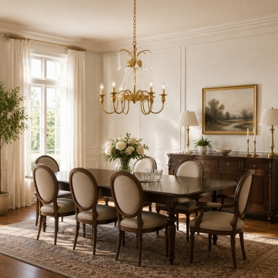 Lampadario francese a sei luci con drappeggio di cristallo T3097
