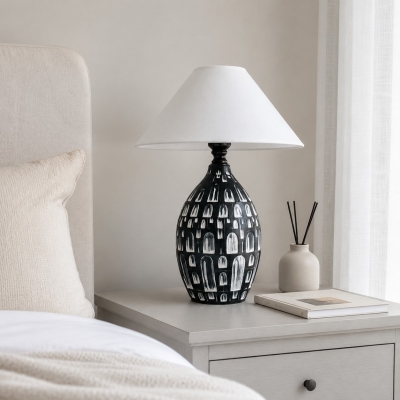 Handcrafted Black Ceramic Table Lamp with White Fabric Shade T3203
