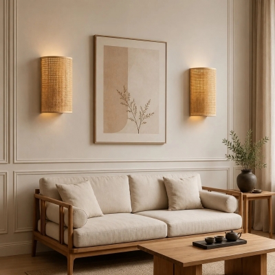 Japanse rotan wandlamp T3216