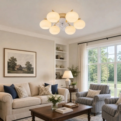 Modern Gold Ceiling Fan Light with White Glass Shades T2910