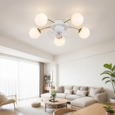 Modern White and Gold Ceiling Fan Light with Glass Globes T2886