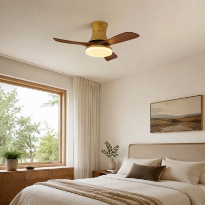 Solid Wood Low Profile Ceiling Fan Light with Built-in LED Strip T2949