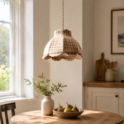 Vintage hanglamp met ruitjesstof T3095
