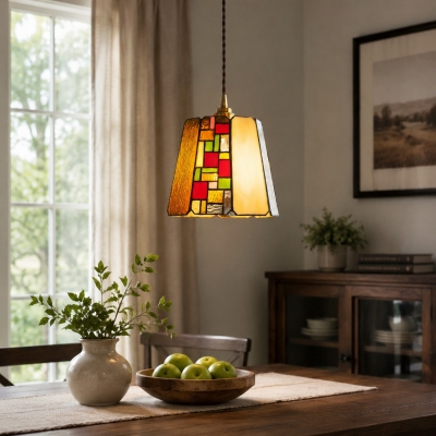 Vintage hanglamp met rozenmotief en glas-in-lood T3244