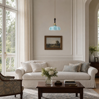 Vintage Scalloped Opaline Glass Pendant Light T2969