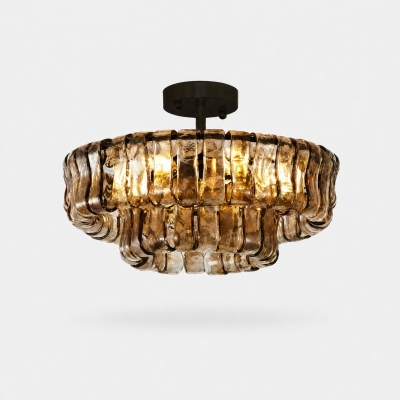 Lampadario francese vintage in vetro ondulato T3043