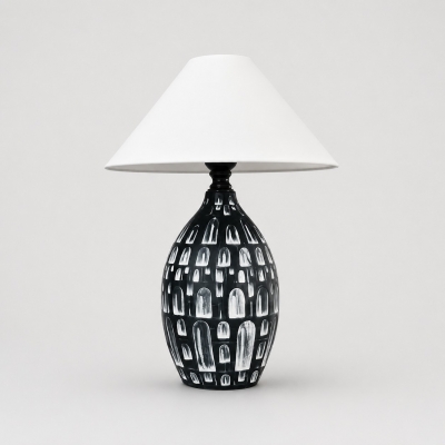 Handcrafted Black Ceramic Table Lamp with White Fabric Shade T3203