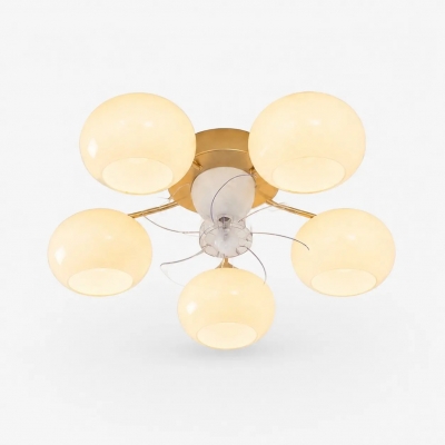 Modern Gold Ceiling Fan Light with White Glass Shades T2910