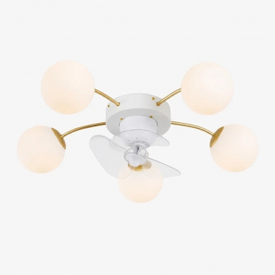 Modern White and Gold Ceiling Fan Light with Glass Globes T2886