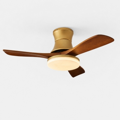 Solid Wood Low Profile Ceiling Fan Light with Built-in LED Strip T2949