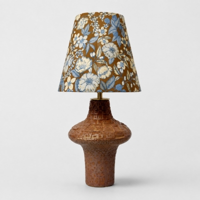 Lampada da tavolo vintage in ceramica con motivo floreale e paralume in tessuto stile Liberty T3127