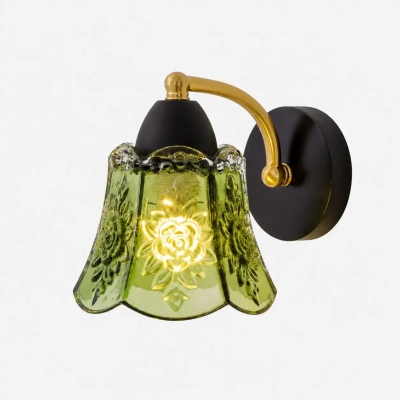 Vintage Green Glass Wall Lamp with Wood Accent T2918