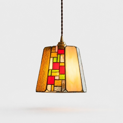 Vintage hanglamp met rozenmotief en glas-in-lood T3244