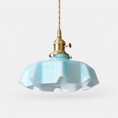 Vintage Scalloped Opaline Glass Pendant Light T2969