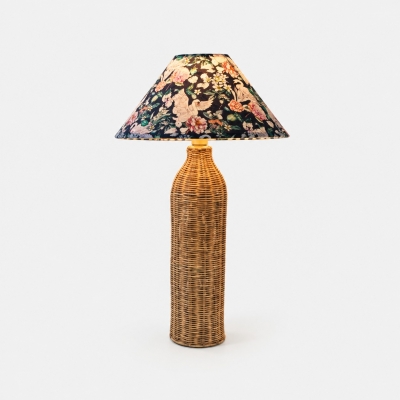 Geweven rotan tafellamp met botanische vogelkap T3197