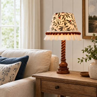 Botanical Shade Twist Wood Table Lamp with Push-Button Switch T3194
