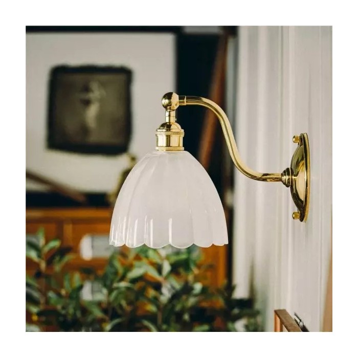 Vintage Messing Glas Wandleuchte S70