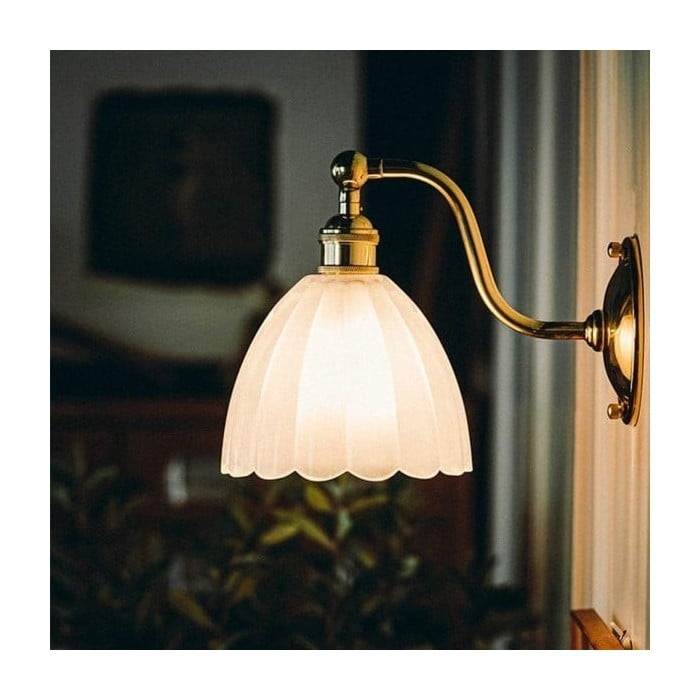 Vintage Messing Glas Wandleuchte S70