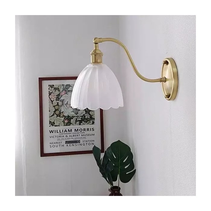 Vintage Messing Glas Wandleuchte S70