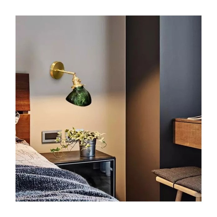 Vintage Messing Glas Wandleuchte S70