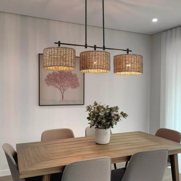 Dimmable Drum Rattan Pendant Lamp