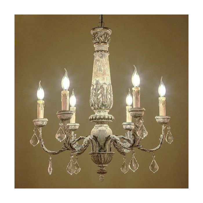 Vintage Kristall Kronleuchter aus Eisen aus Holz