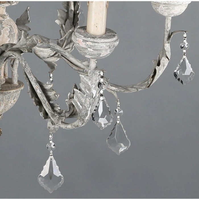 Vintage Kristall Kronleuchter aus Eisen aus Holz