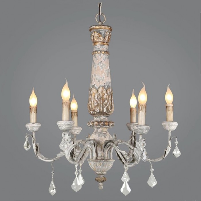 Vintage Kristall Kronleuchter aus Eisen aus Holz