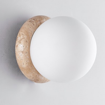Japanese Style Wabi-Sabi Travertine Spherical Wall Lamp M575