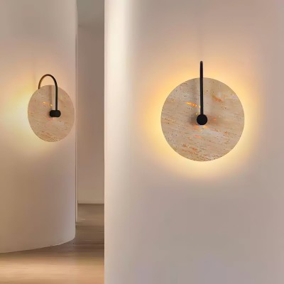 Simple Clock-Shaped Travertine Wall Lamp M509