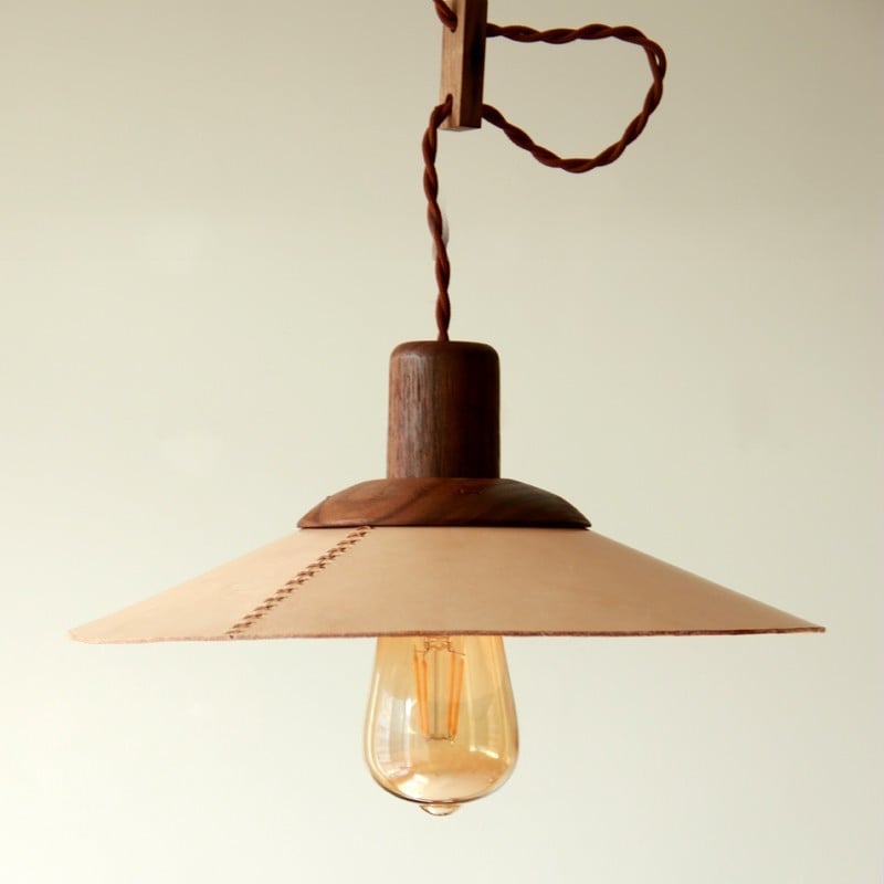 Leather Wooden Pendant Light