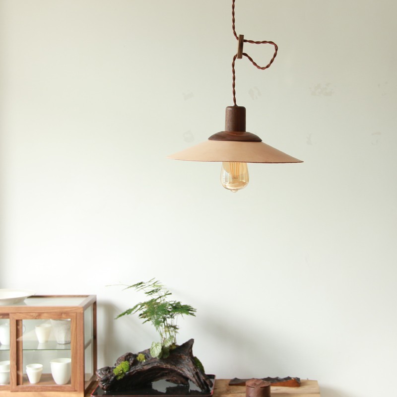 Lederen houten hanglamp