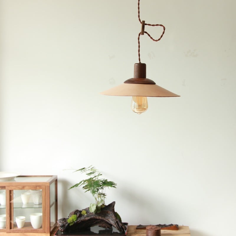 Leather Wooden Pendant Light