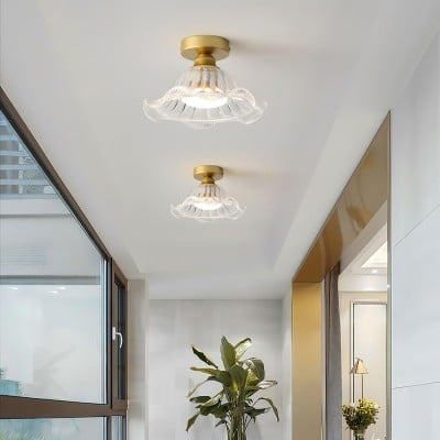 Lampada da soffitto vintage in vetro con fiori M233
