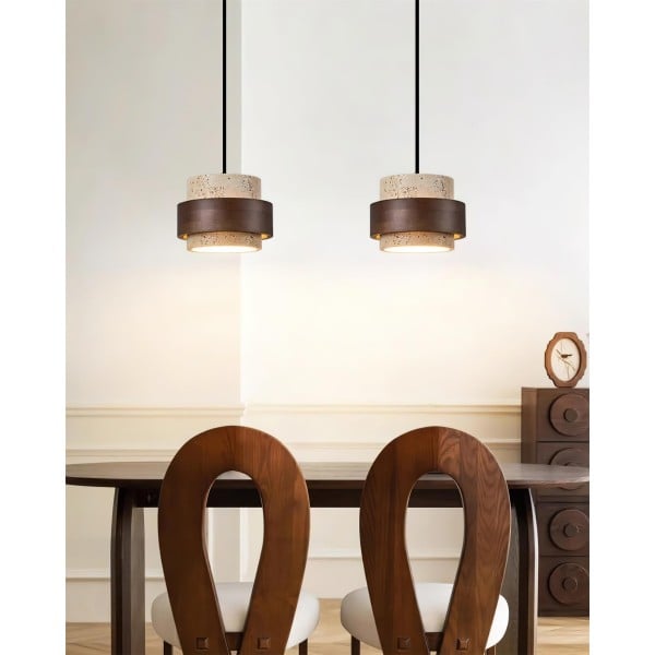 Natural Cylindrical Travertine Walnut Pendant Light M169