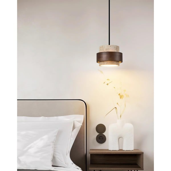 Natural Cylindrical Travertine Walnut Pendant Light M169
