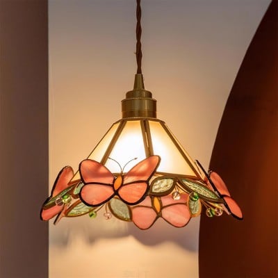 French Retro Glass Pink Butterfly Pendant Lamp M117