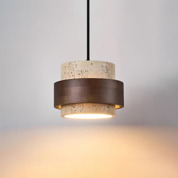Natural Cylindrical Travertine Walnut Pendant Light M169