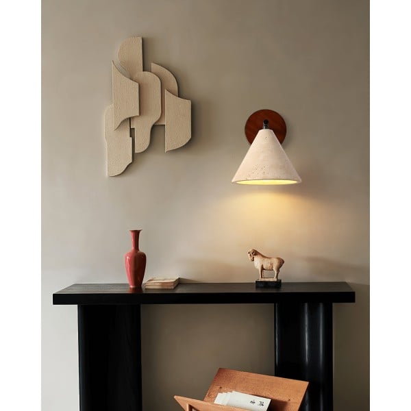 Travertine Walnut Cone Sconce - Natural Stone Wall Lamp M56