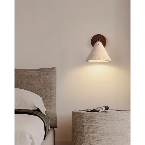 Travertine Walnut Cone Sconce - Natural Stone Wall Lamp M56