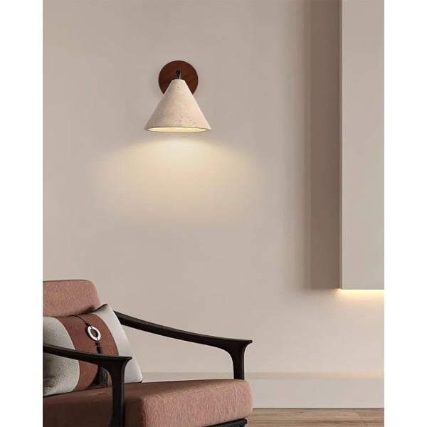 Travertine Walnut Cone Sconce - Natural Stone Wall Lamp M56