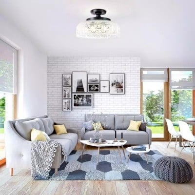 Retro Pattern Glass Semi-recessed Ceiling Lamp S203