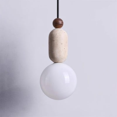 Wabi Sabi Travertine Glass Ball Pendant Light G17