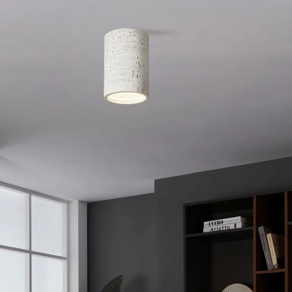 Small Natural Travertine LED Ceiling Light – Cylindrical Stone Design M72