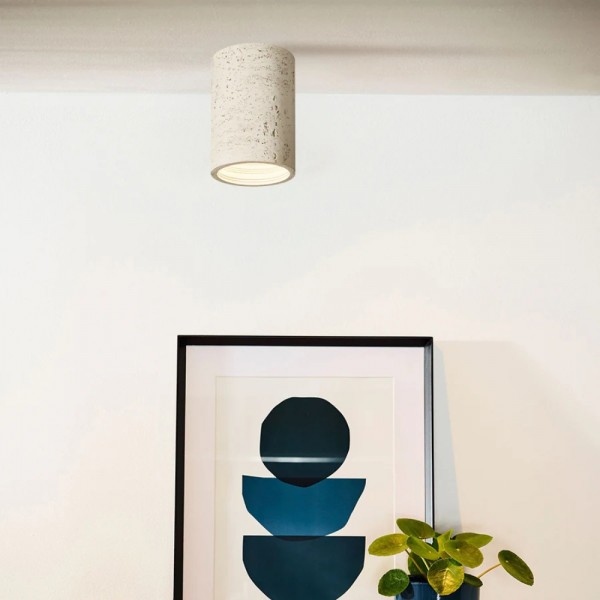 Small Natural Travertine LED Ceiling Light – Cylindrical Stone Design M72